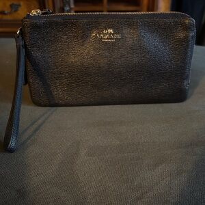 Coach Dark Navy Metalic Textured Leather Wristlet